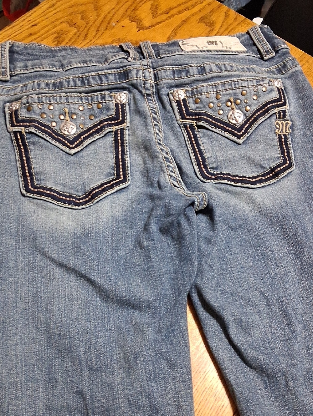 Miss Me Jeans Womens 28 Blue BOOTCUT Denim Preowned Bling MID RISE BOOT CUT Kick